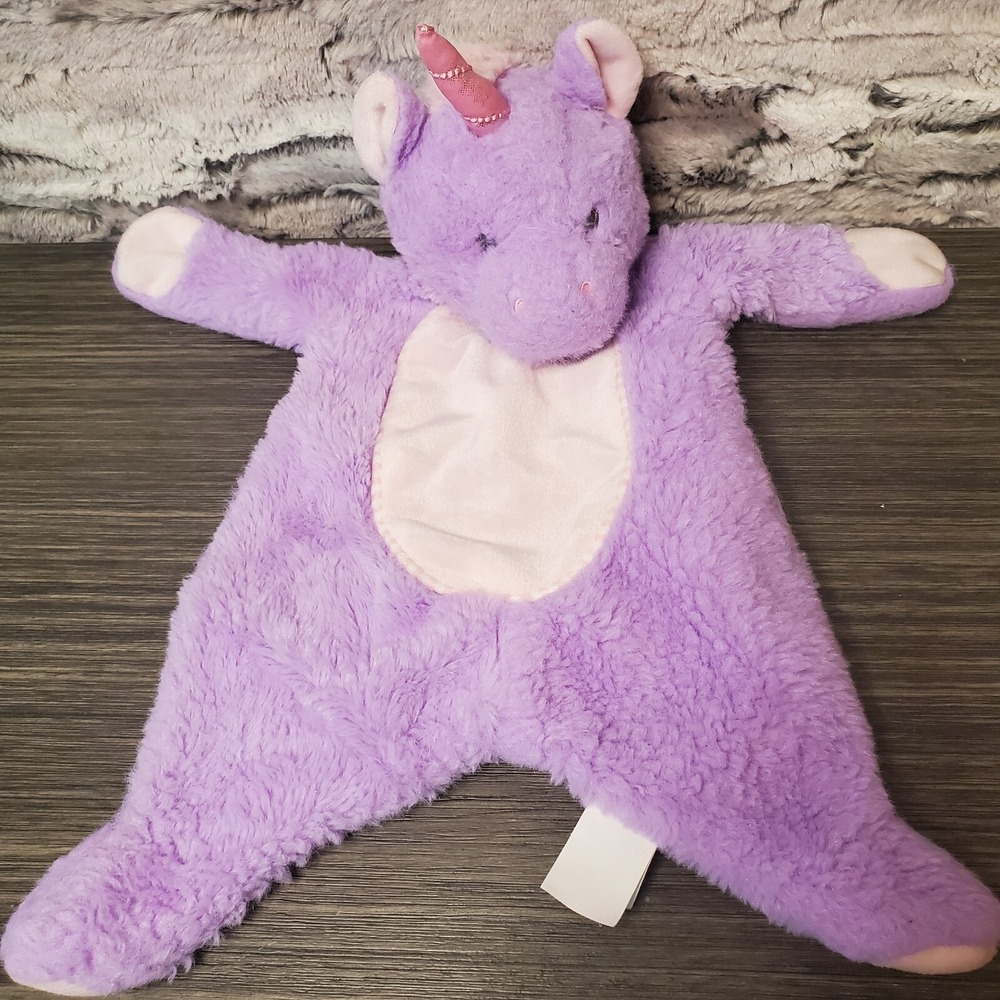KellyToy Soft Unicorn 16" Lovey Security Plush Crinkle Rattle Purple Baby USED